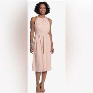 London Times Maggy London peach Diamond Lace Below Knee Halter lined Dress 10
